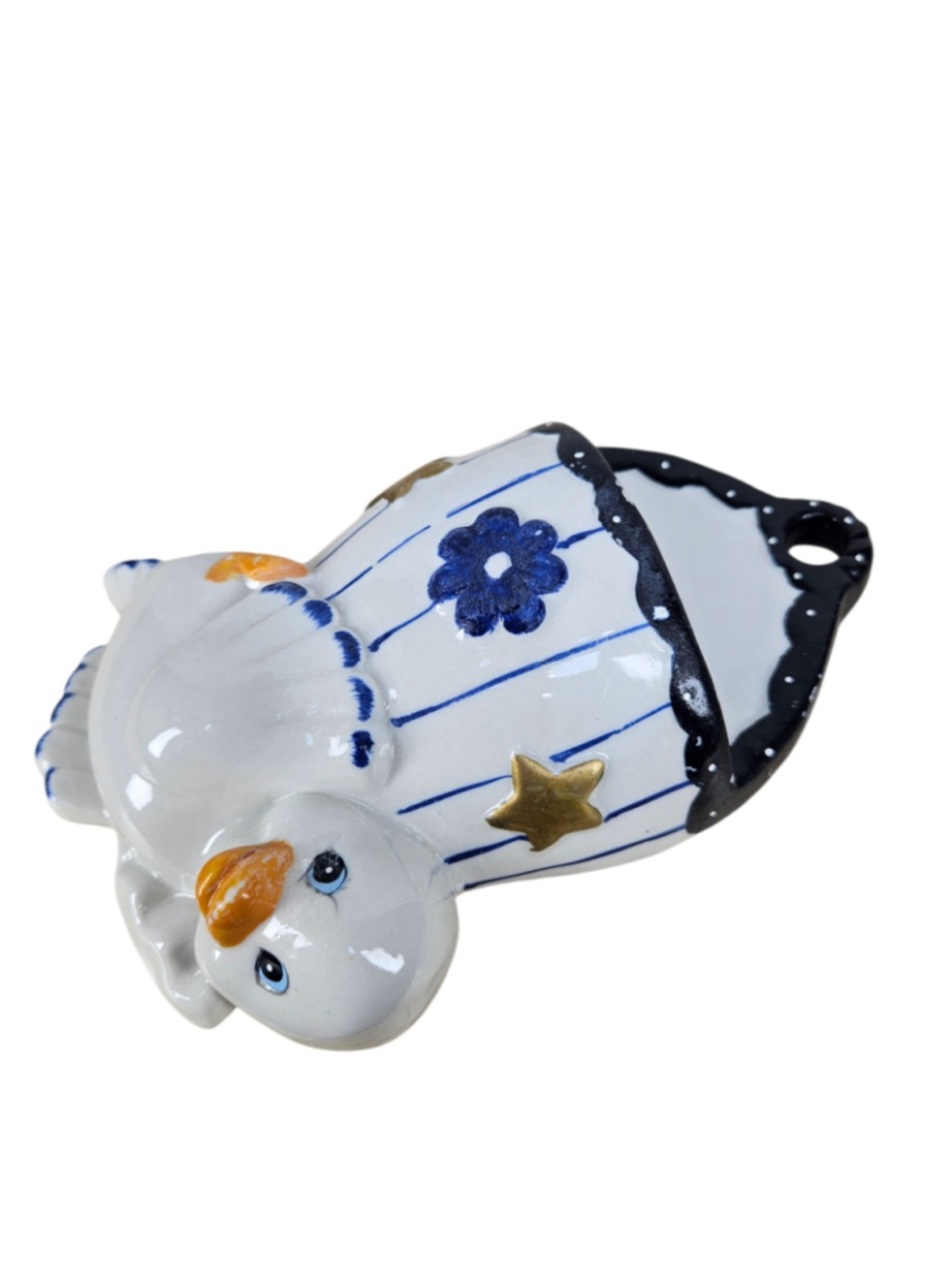 Vintage Style Blue & White Duckling Wall Pocket Ceramic Nursery Planter - Picture 3 of 8